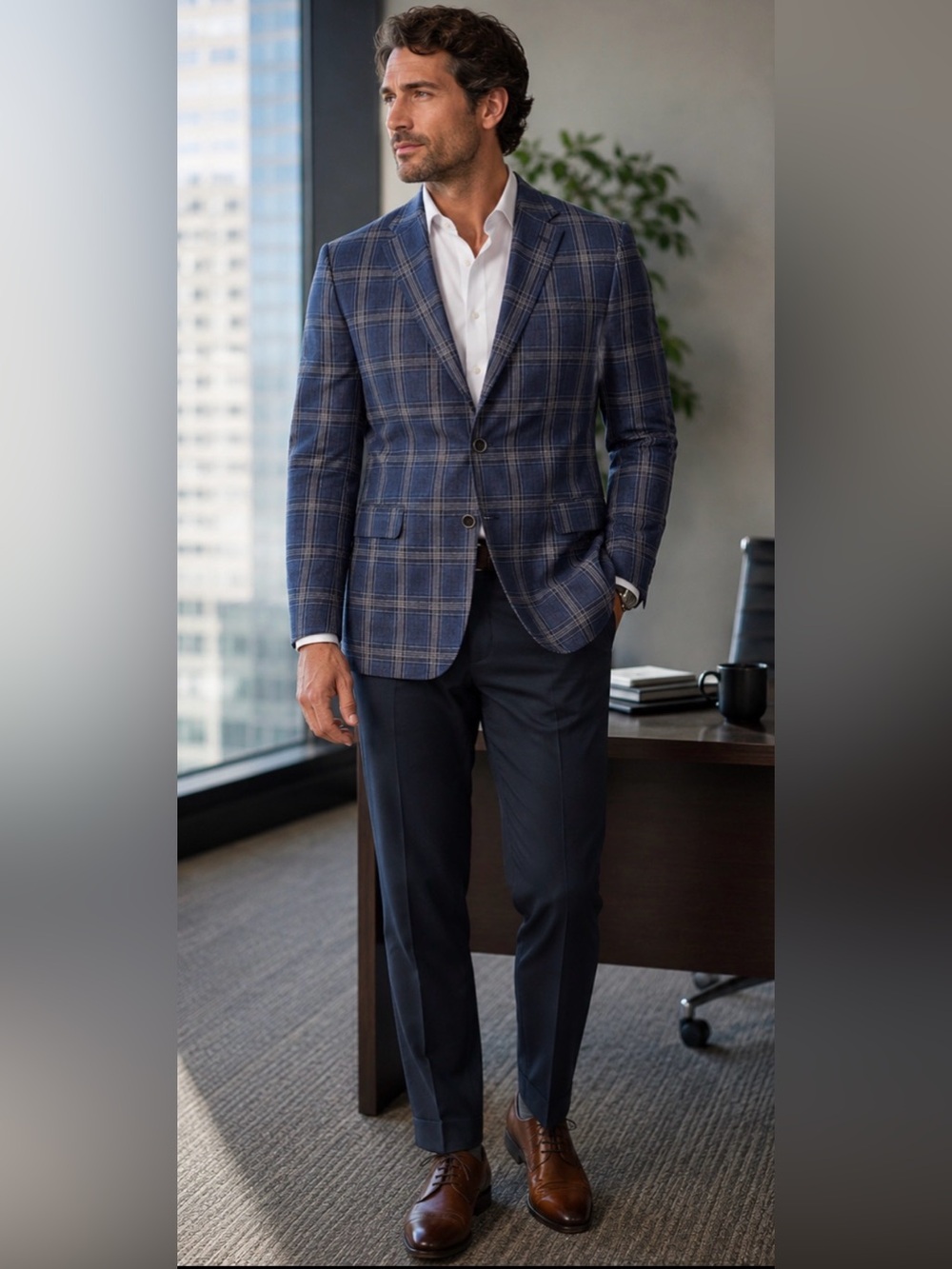 Tommy Hilfiger 100% Linen Navy Plaid Sport Coat Blazer
